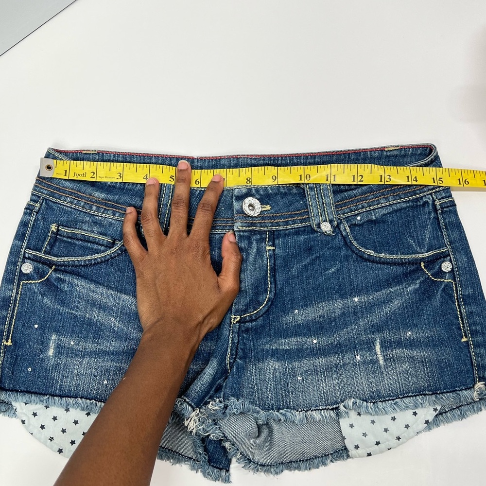 DKNY Denim Shorts Y2K Low Rise Vintage Embellished Jeans Beachside Polka Dots - Picture 16 of 17